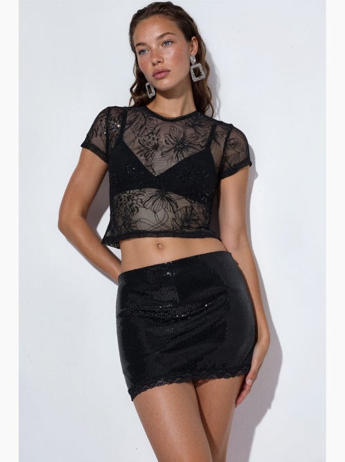 Jupe courte moulante à taille haute et sequins busem - Kiabi Jupe courte moulante à taille haute et sequins busem - Kiabi