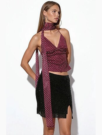 Jupe courte moulante à taille haute et sequins busem