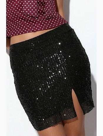 Jupe courte moulante à taille haute et sequins busem