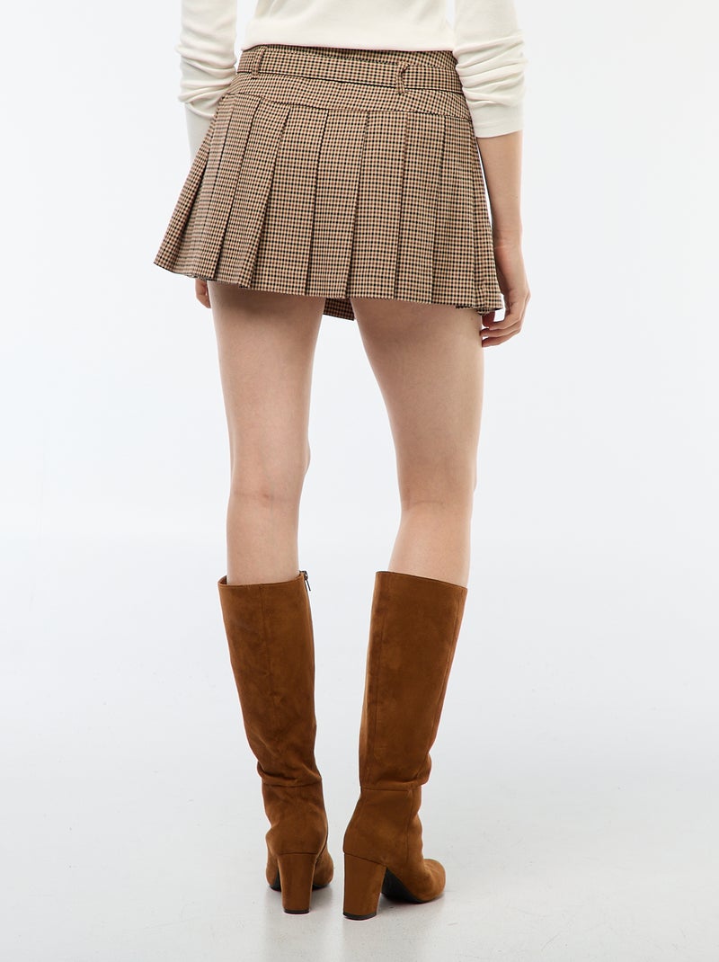 Jupe courte plissée à carreaux Marron - Kiabi