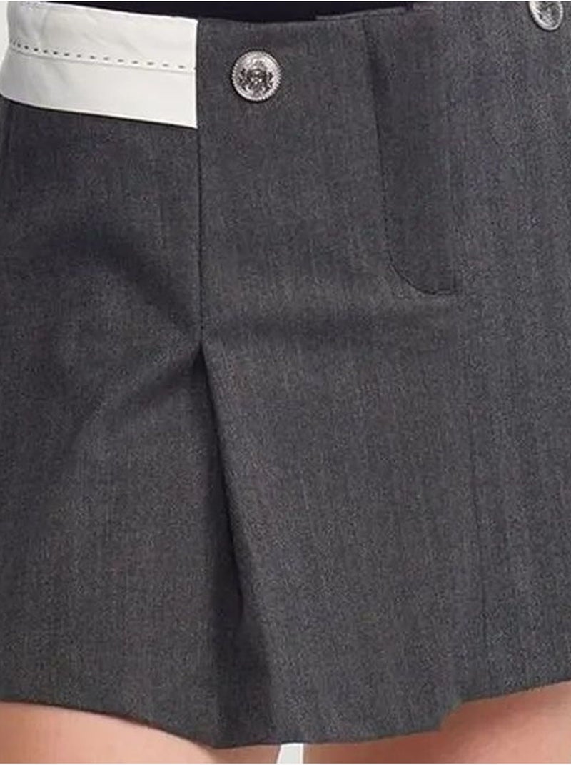 Jupe courte plissée à taille haute avec ceinture dilvin Gris foncé - Kiabi
