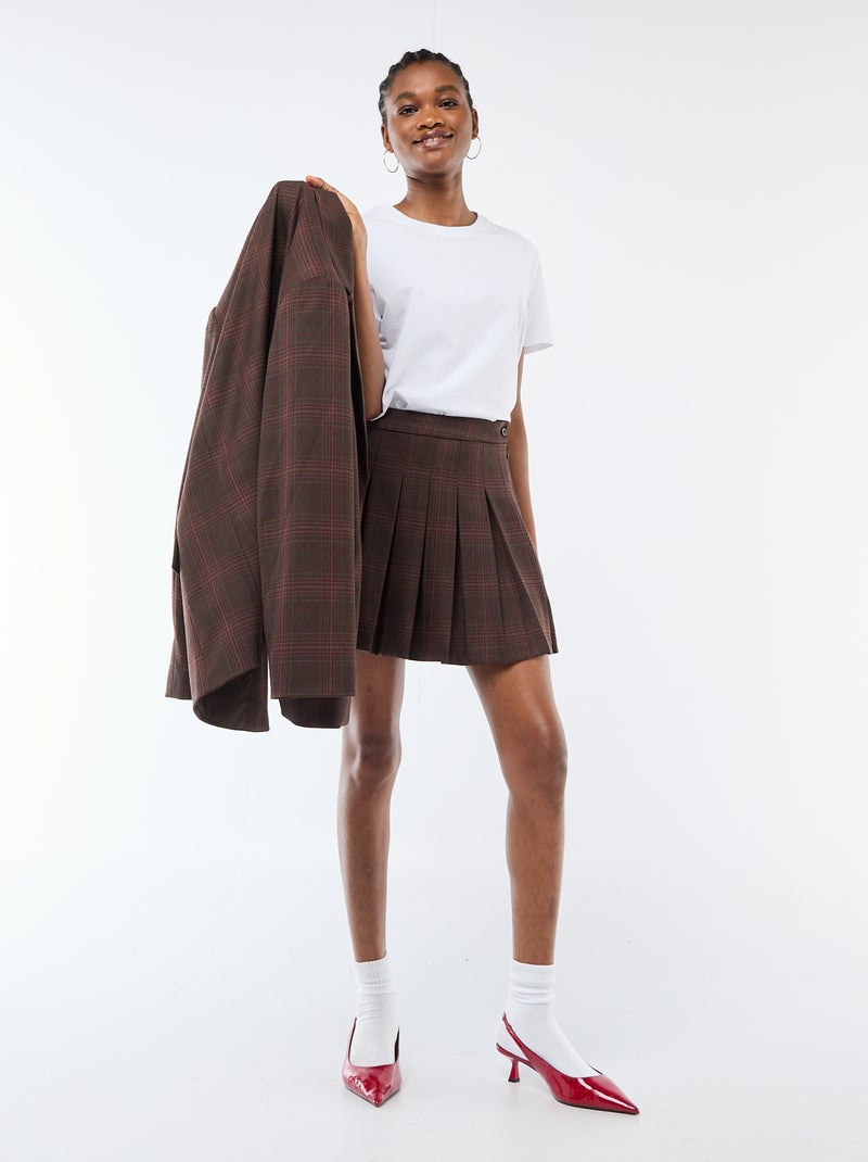 Jupe courte plissée zippée Marron - Kiabi