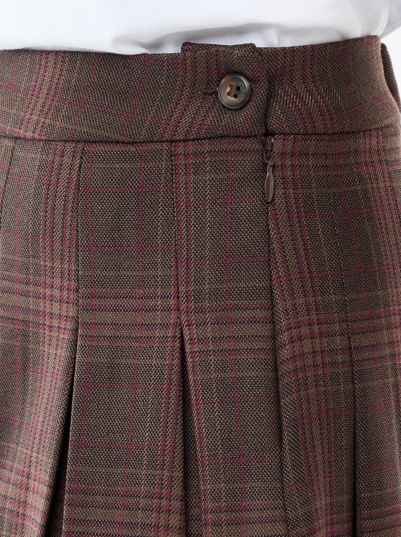 Jupe courte plissée zippée Marron - Kiabi