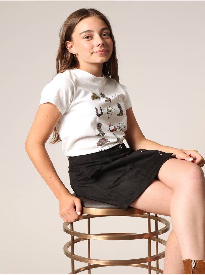 Jupe courte pour fille effet daim
 'Deeluxe' Noir - Kiabi