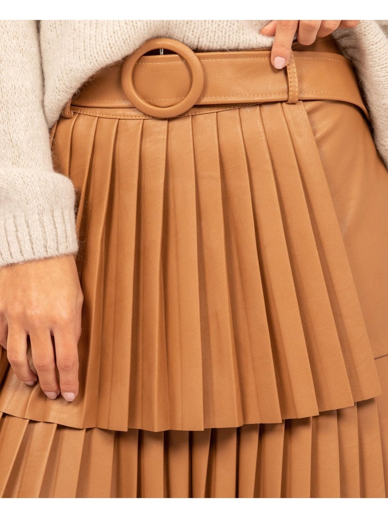 Jupe courte similicuir XABEL Marron caramel - Kiabi