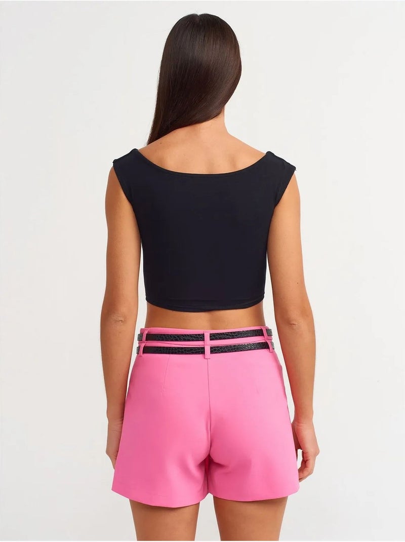 Jupe Courte Skater Taille Haute Avec Ceinture Rose fluo/Solinotes - Kiabi