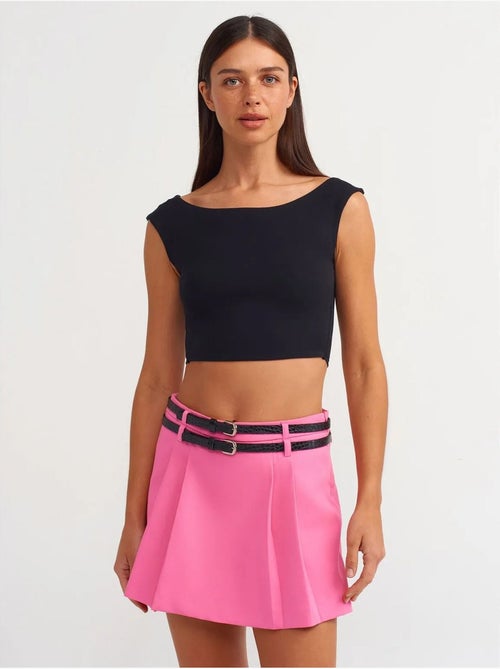 Jupe Courte Skater Taille Haute Avec Ceinture - Kiabi