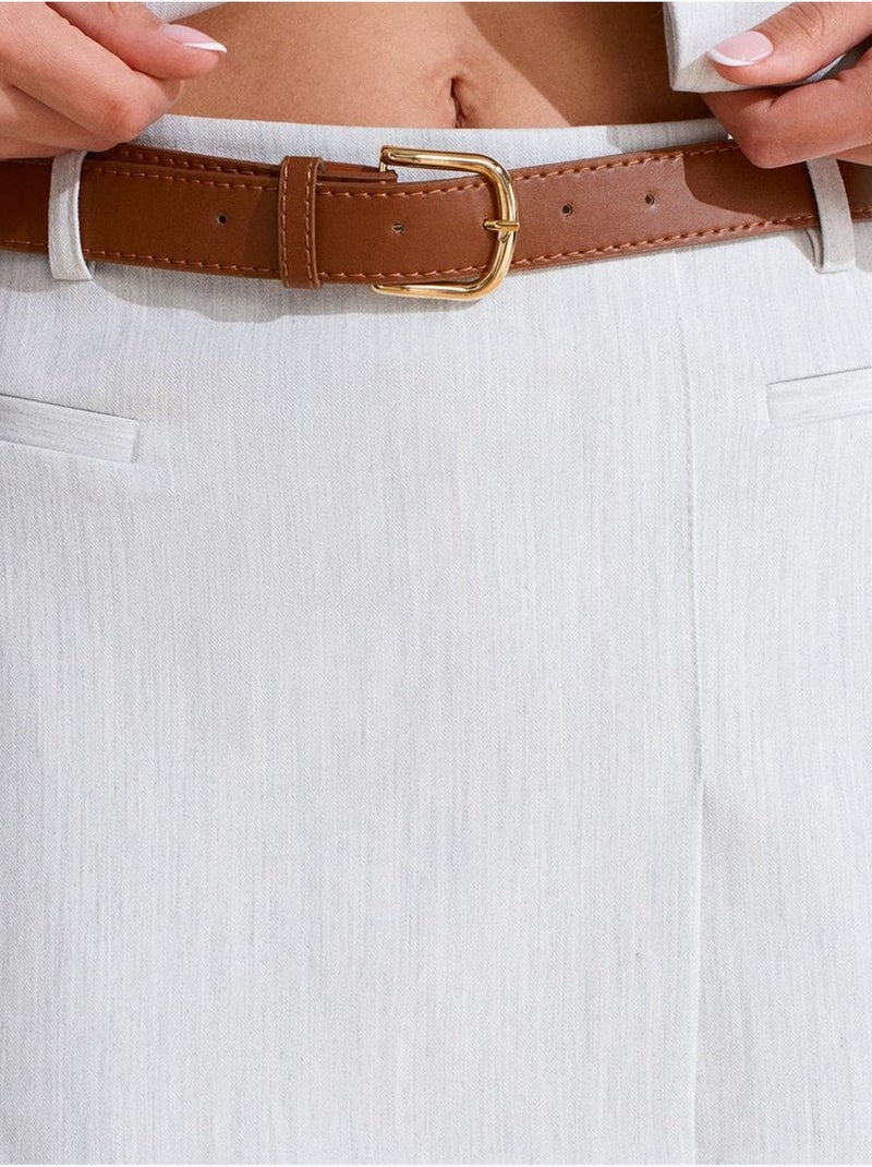 Jupe Courte Trapèze À Taille Haute Avec Ceinture Blanc cassé - Kiabi