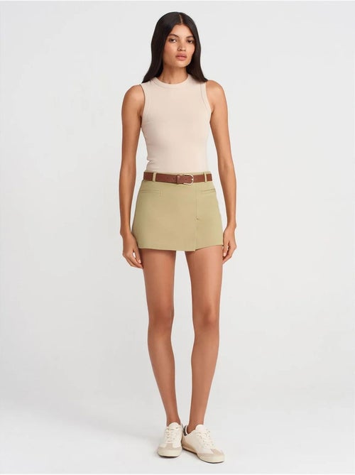 Jupe Courte Trapèze À Taille Haute Avec Ceinture - Kiabi
