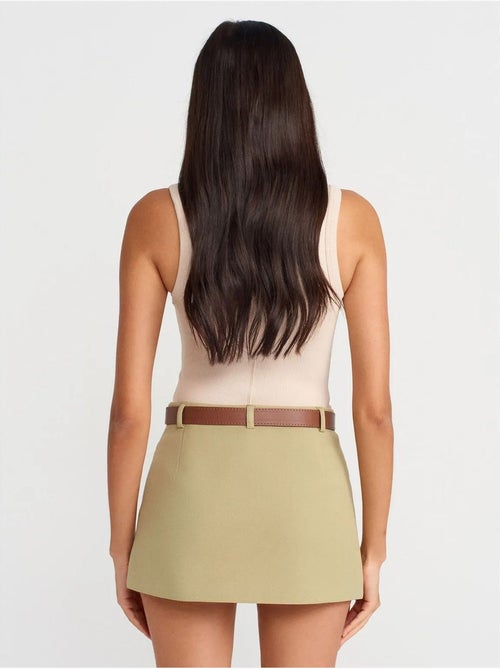 Jupe Courte Trapèze À Taille Haute Avec Ceinture - Kiabi