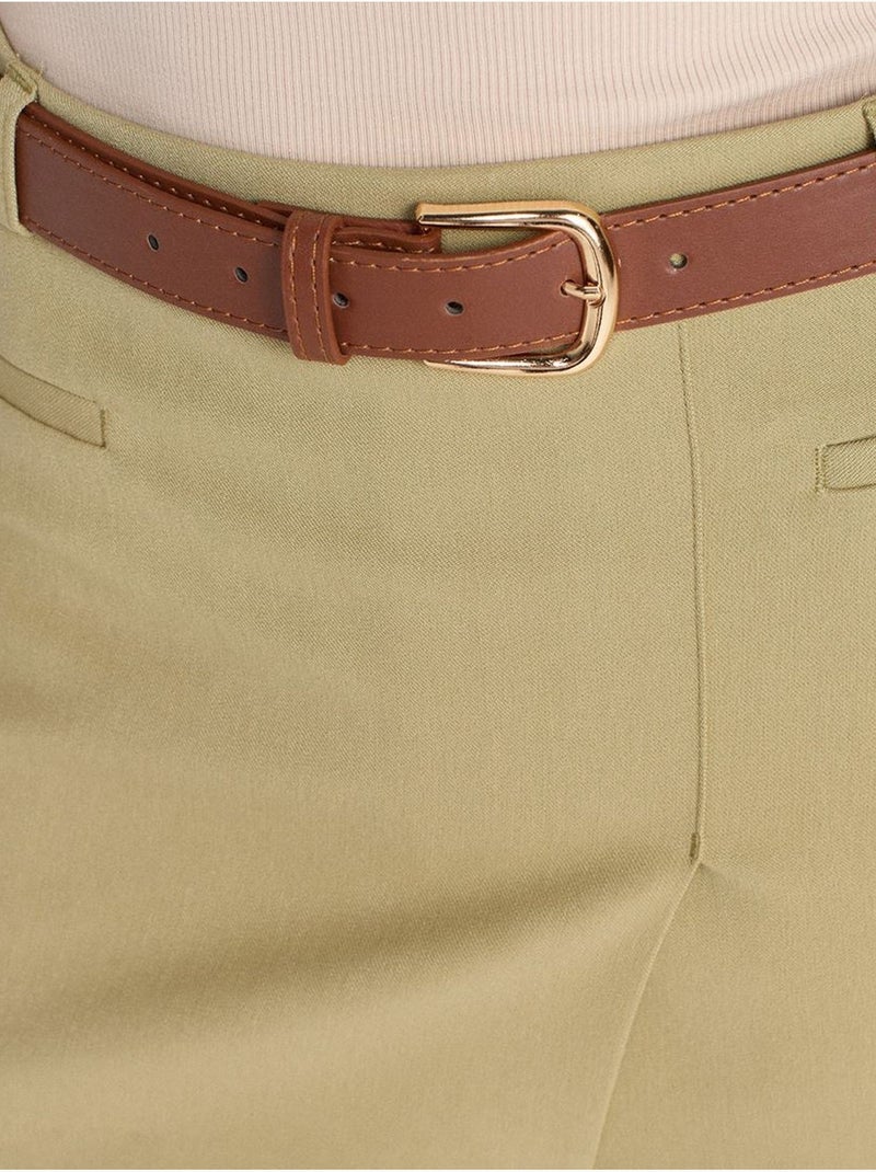 Jupe Courte Trapèze À Taille Haute Avec Ceinture Kaki - Kiabi