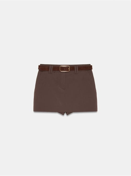 Jupe Courte Trapèze À Taille Haute Et Ceinture - Kiabi