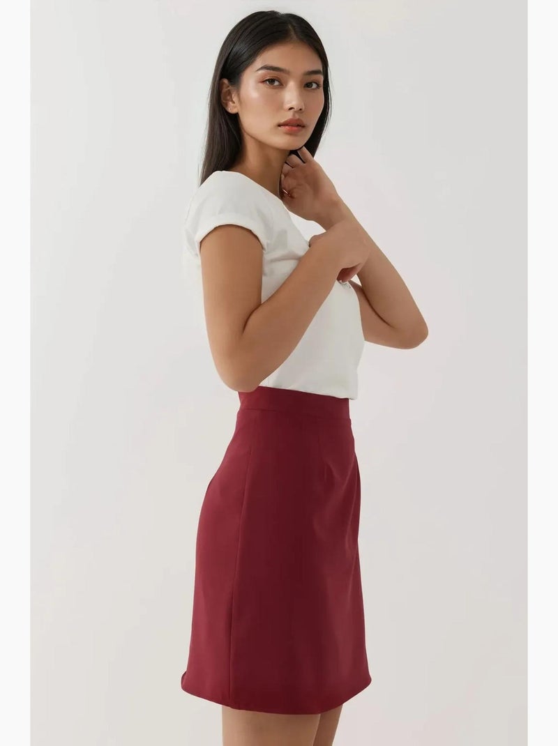 Jupe courte trapèze à taille haute hiccup Rouge bordeaux - Kiabi