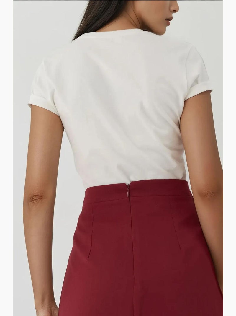Jupe courte trapèze à taille haute hiccup Rouge bordeaux - Kiabi