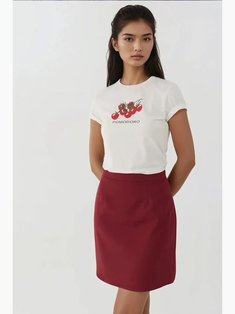 Jupe courte trapèze à taille haute hiccup Rouge bordeaux - Kiabi
