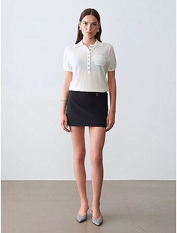 Jupe courte trapèze taille haute avec ceinture dilvin