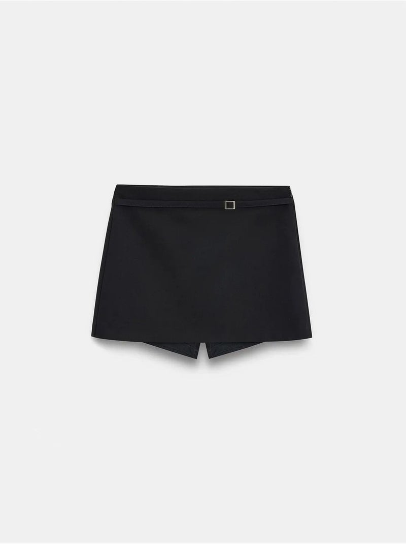 Jupe courte trapèze taille haute avec ceinture dilvin Noir - Kiabi