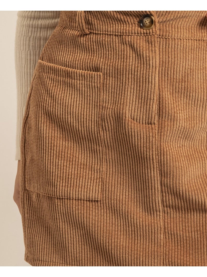 Jupe courte velours cotelé XYLIDINE Marron caramel - Kiabi