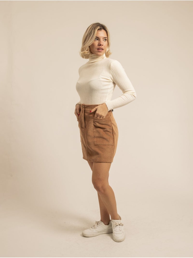 Jupe courte velours cotelé XYLIDINE Marron caramel - Kiabi
