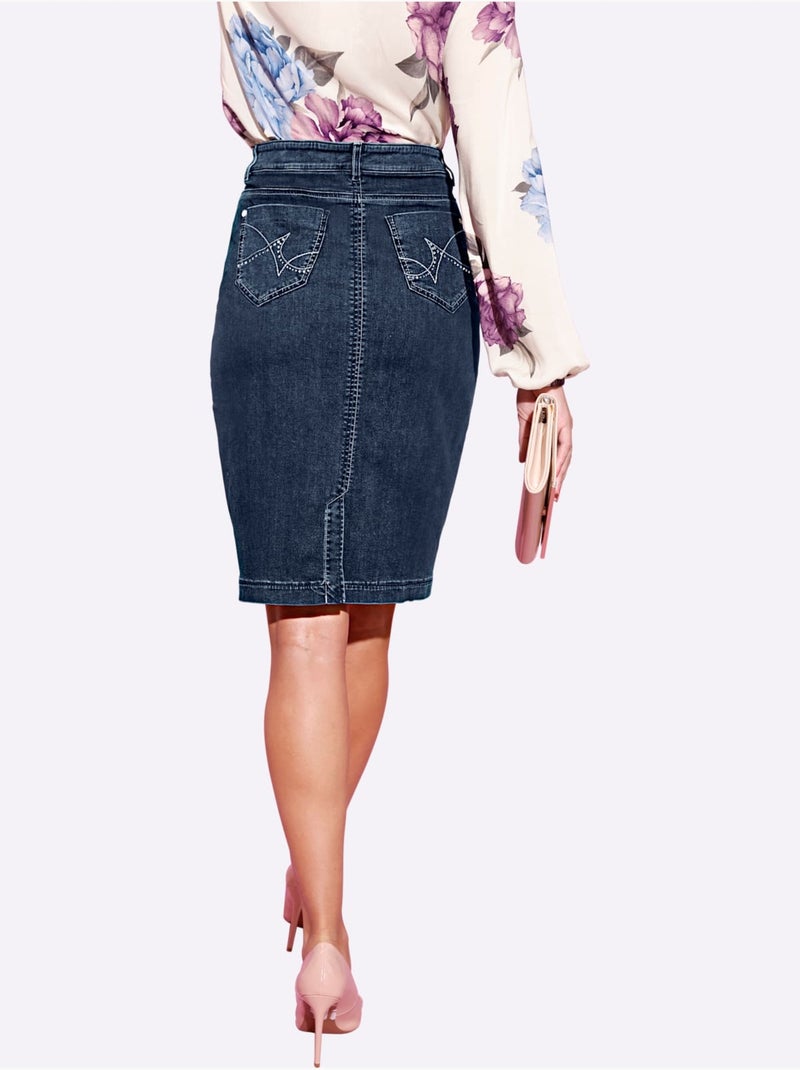 Jupe Crayon Coton De Qualité - Taille Standard - helline Bleu jean - Kiabi