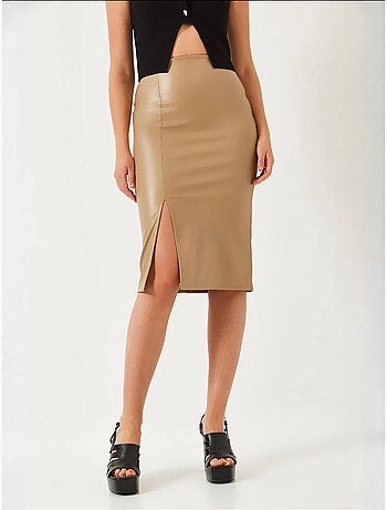 Jupe crayon fendue en cuir bianco lucci