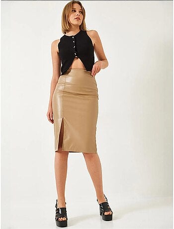Jupe crayon fendue en cuir bianco lucci