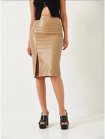 Jupe crayon fendue en cuir bianco lucci