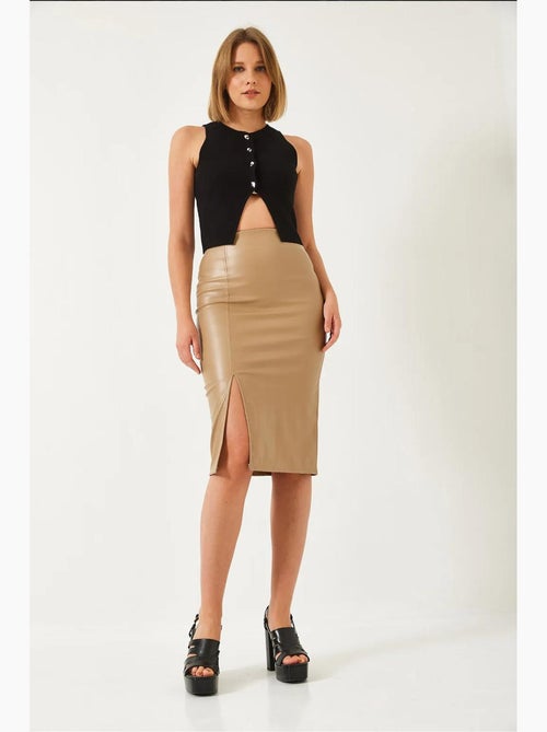 Jupe crayon fendue en cuir bianco lucci - Kiabi Jupe crayon fendue en cuir bianco lucci - Kiabi