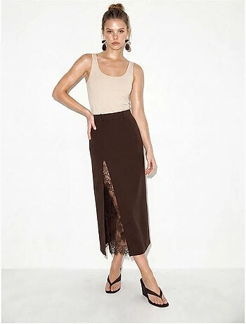 Jupe crayon midi en dentelle, taille haute lucci