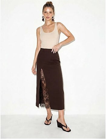 Jupe crayon midi en dentelle, taille haute lucci