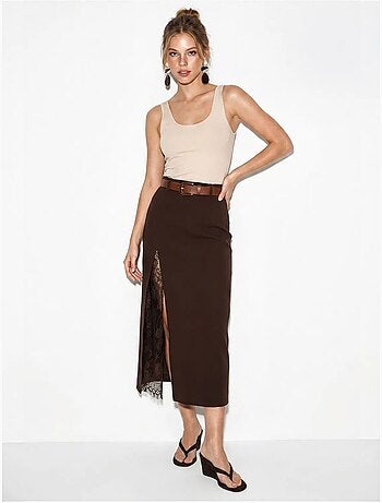 Jupe crayon midi en dentelle, taille haute lucci