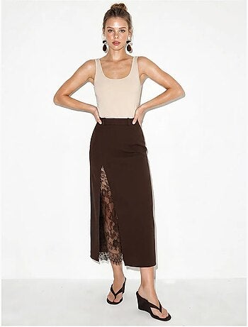 Jupe crayon midi en dentelle, taille haute lucci