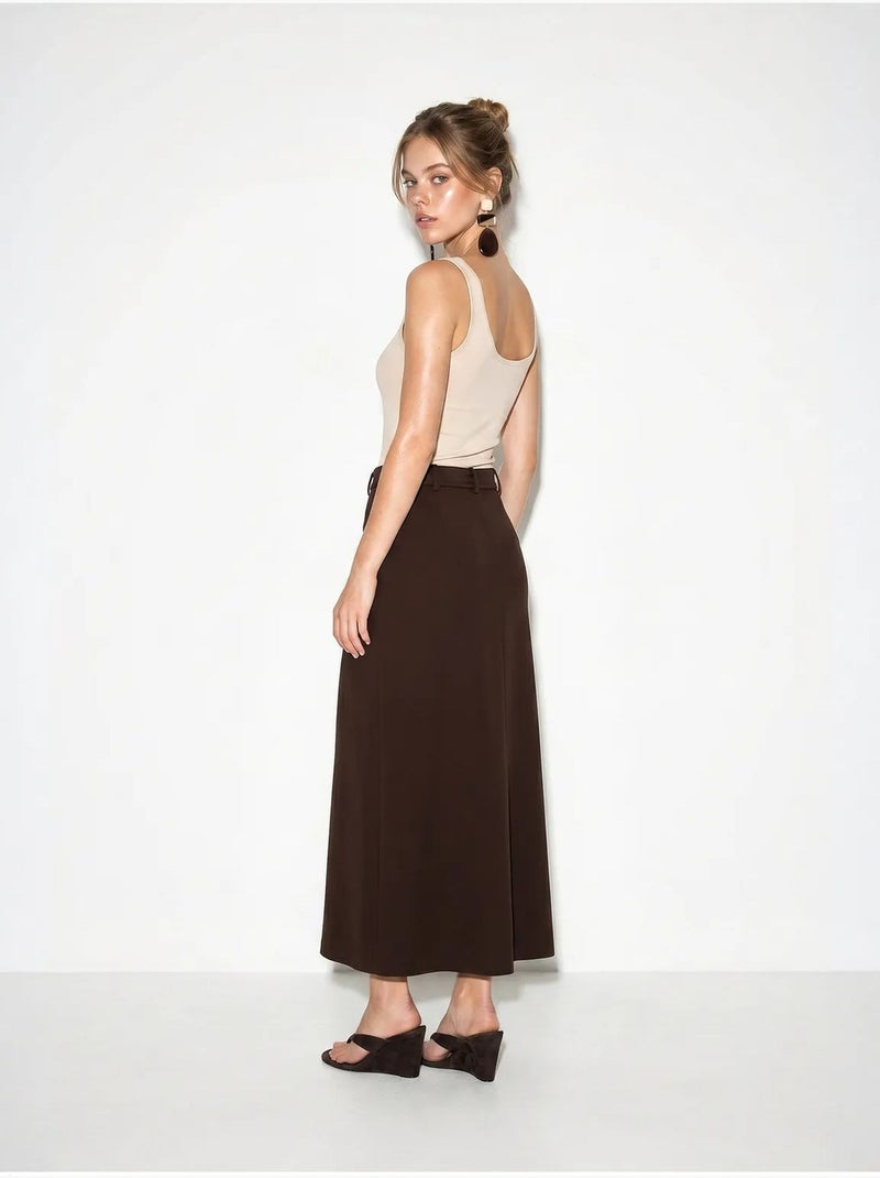 Jupe crayon midi en dentelle, taille haute lucci Marron chocolat - Kiabi