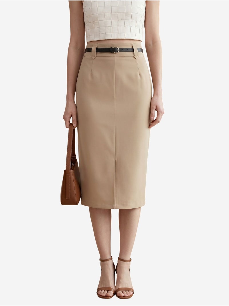 Jupe crayon midi taille haute avec fente my fashion Beige clair - Kiabi