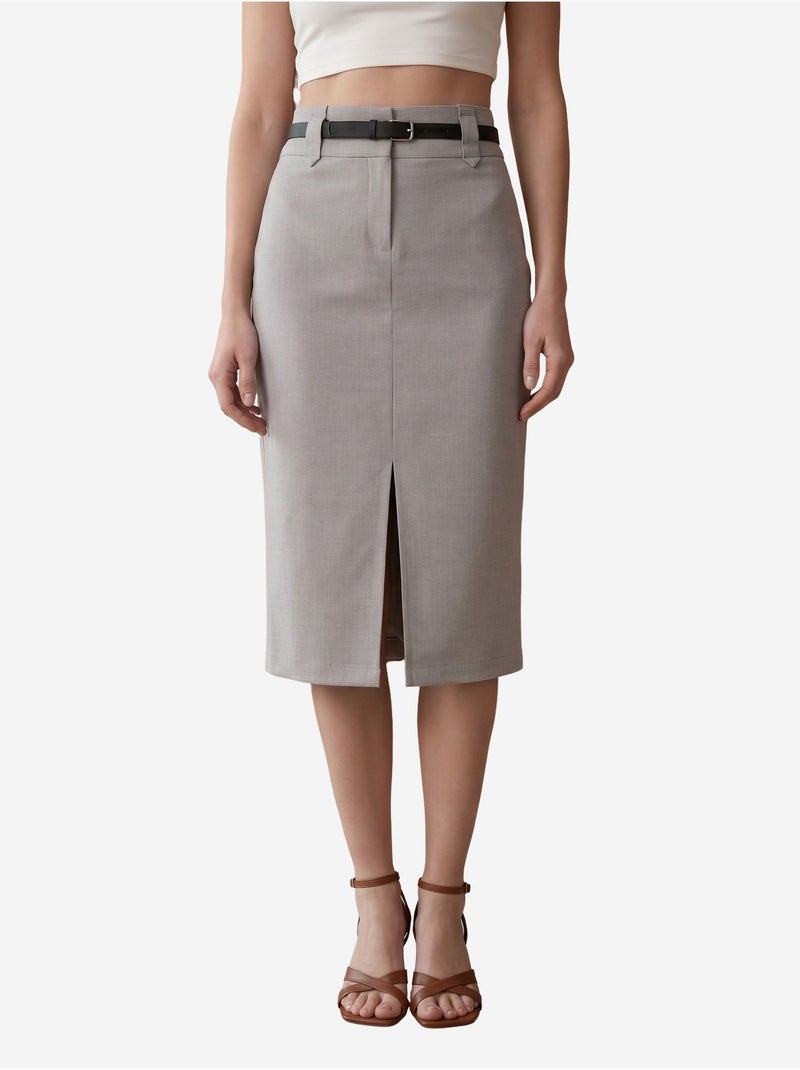 Jupe crayon midi taille haute avec fente my fashion Gris clair - Kiabi