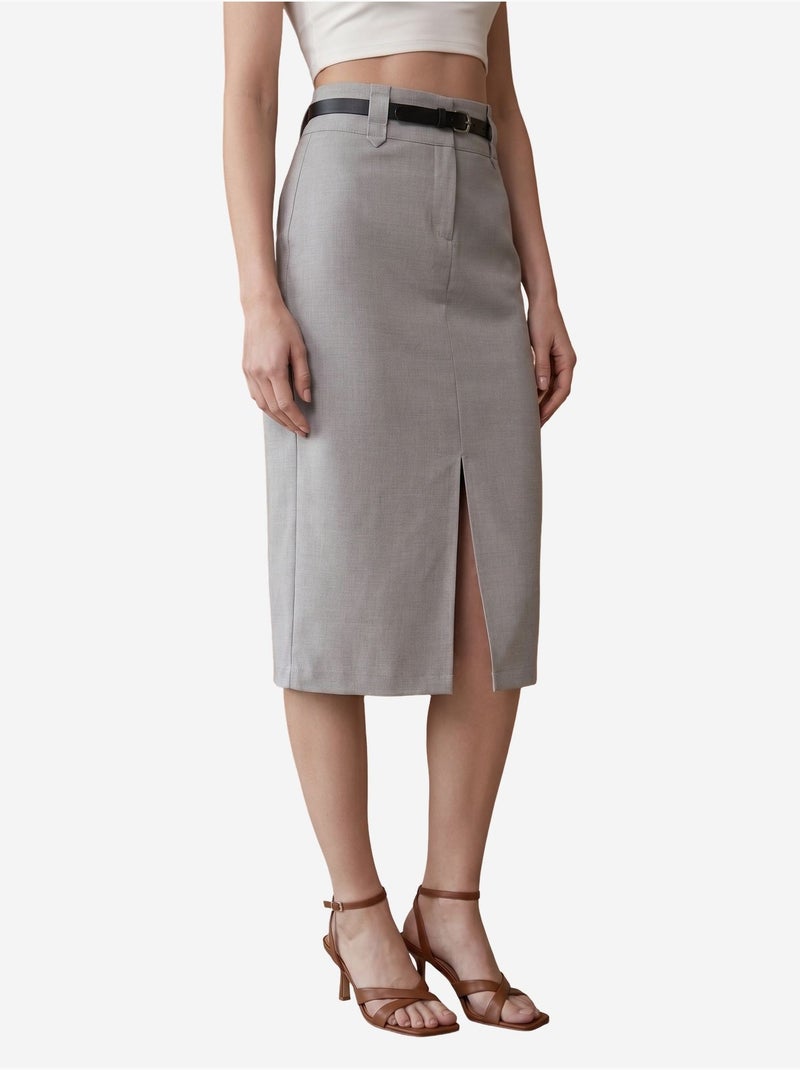 Jupe crayon midi taille haute avec fente my fashion Gris clair - Kiabi