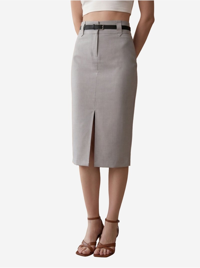 Jupe crayon midi taille haute avec fente my fashion Gris clair - Kiabi