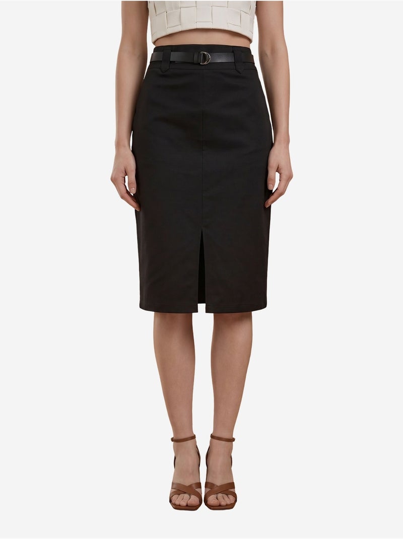 Jupe crayon midi taille haute avec fente my fashion Noir - Kiabi