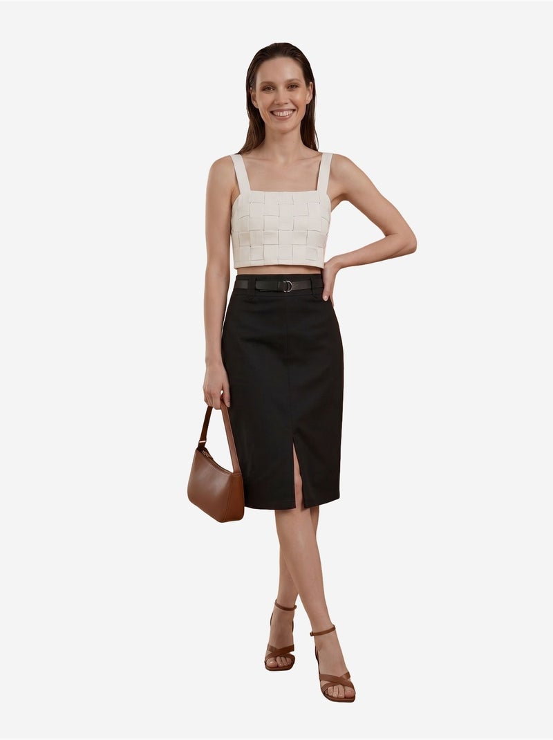 Jupe crayon midi taille haute avec fente my fashion Noir - Kiabi