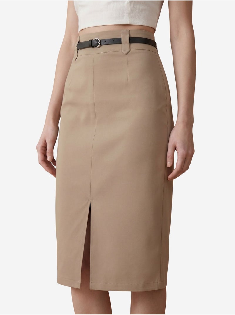 Jupe crayon midi taille haute avec fente my fashion Taupe - Kiabi