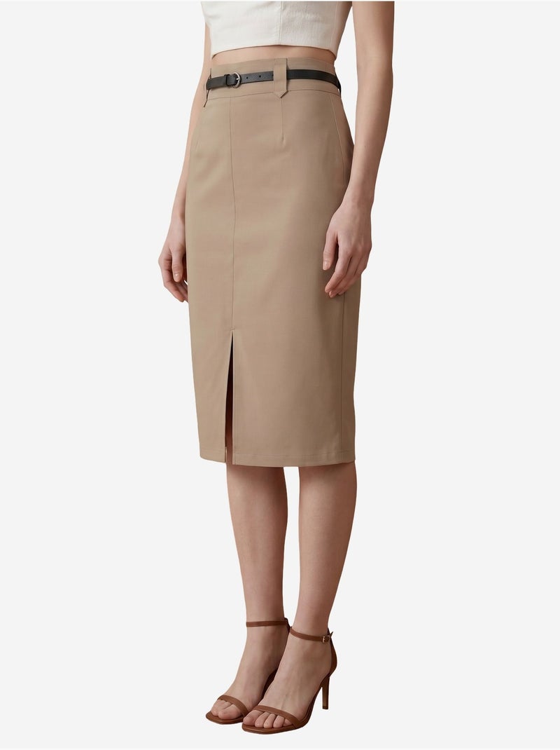 Jupe crayon midi taille haute avec fente my fashion Taupe - Kiabi