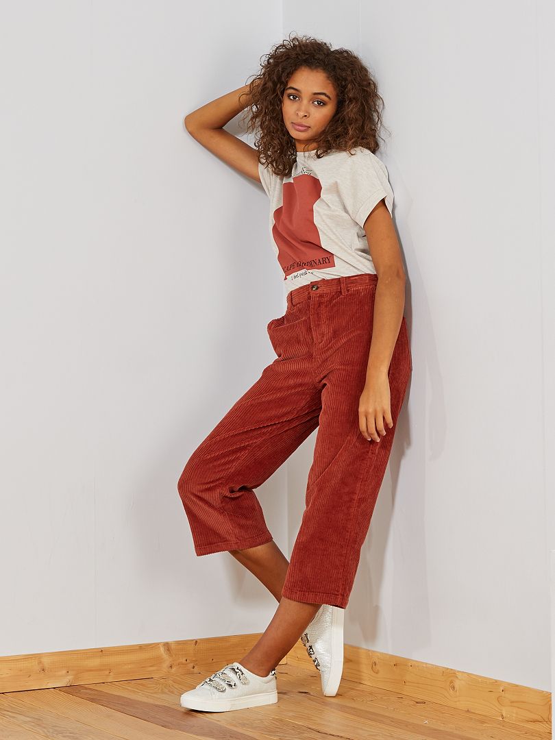 Jupe culotte en velours côtelé rouge brique - Kiabi