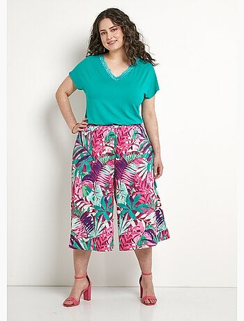 Jupe-culotte taille élastiquée imprimé tropical - Afibel