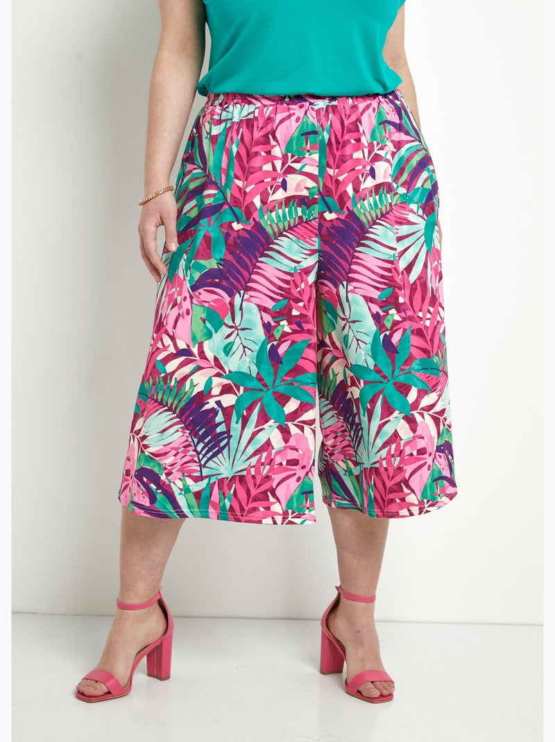 Jupe-culotte taille élastiquée imprimé tropical - Afibel Multicolore - Kiabi