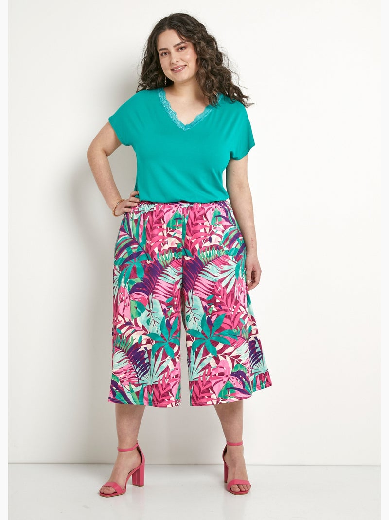 Jupe-culotte taille élastiquée imprimé tropical - Afibel Multicolore - Kiabi