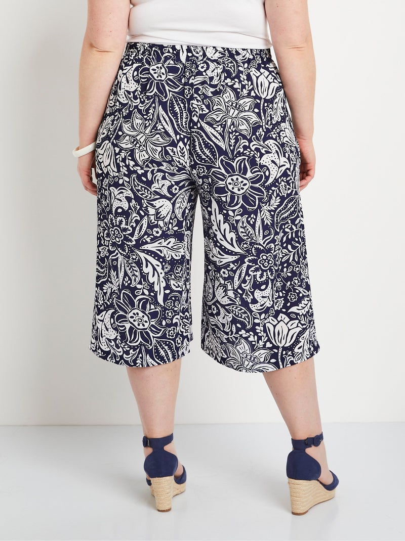 Jupe-culotte taille élastiquée tissu gaufré - Afibel Bleu Blanc - Kiabi