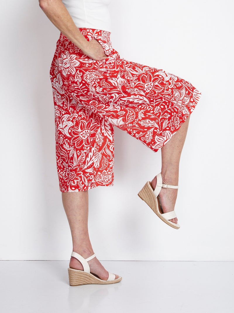 Jupe-culotte taille élastiquée tissu gaufré Rouge - Kiabi