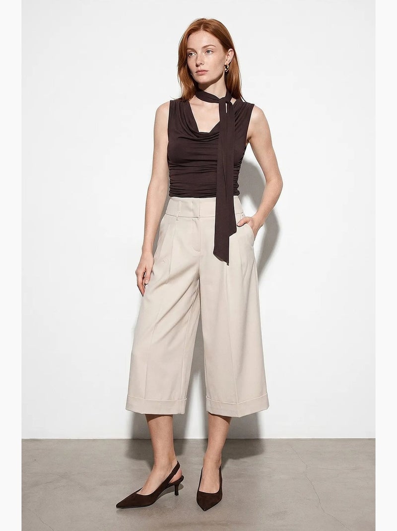 Jupe-culotte taille haute en crêpe dilvin Beige argile - Kiabi