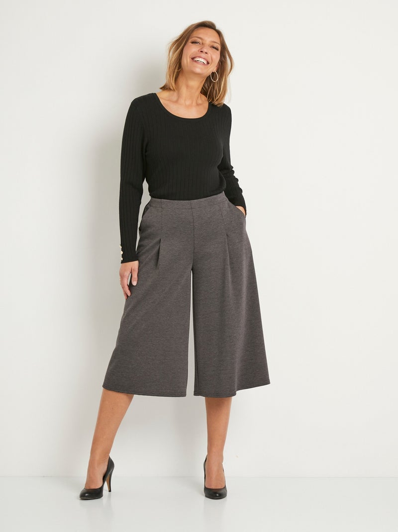 Jupe-culotte taille semi-élastiquée maille milano - Afibel gris anthracite - Kiabi