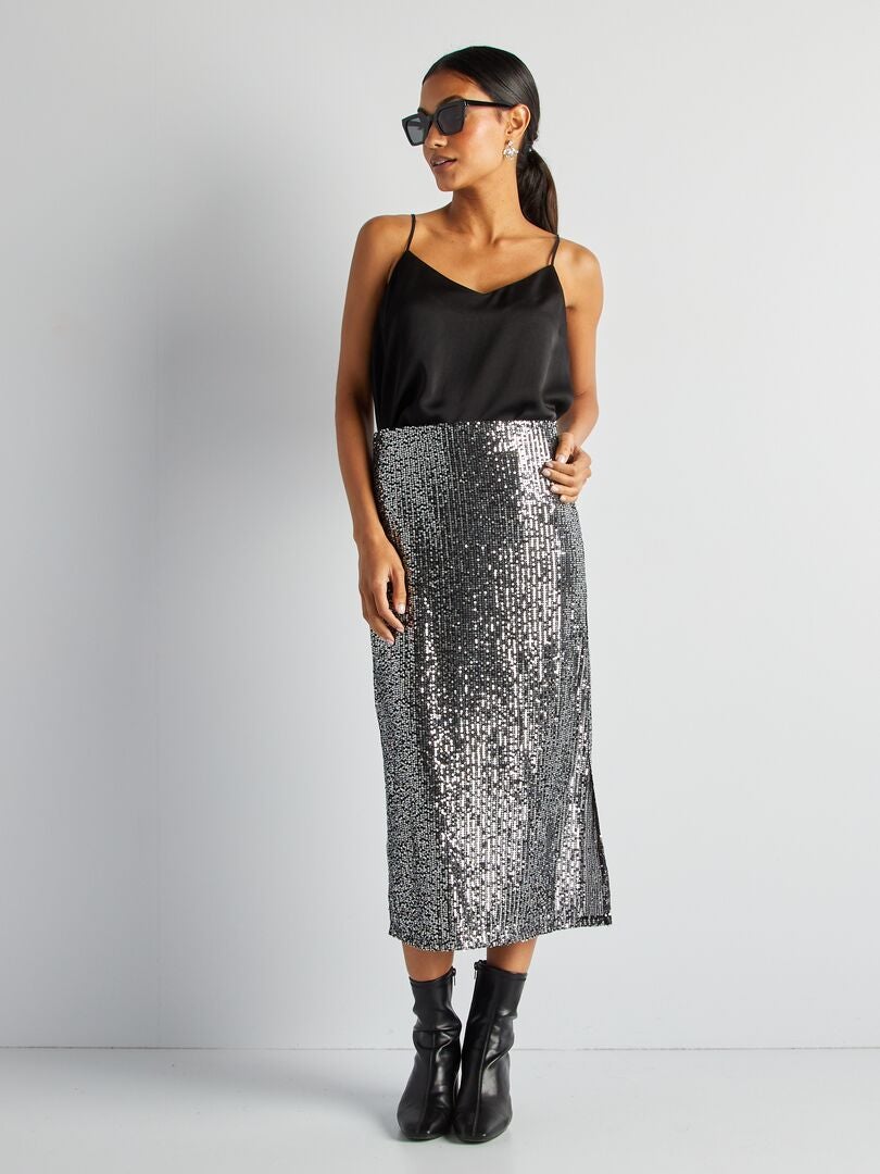 Jupe de fêtes en sequins Gris - Kiabi